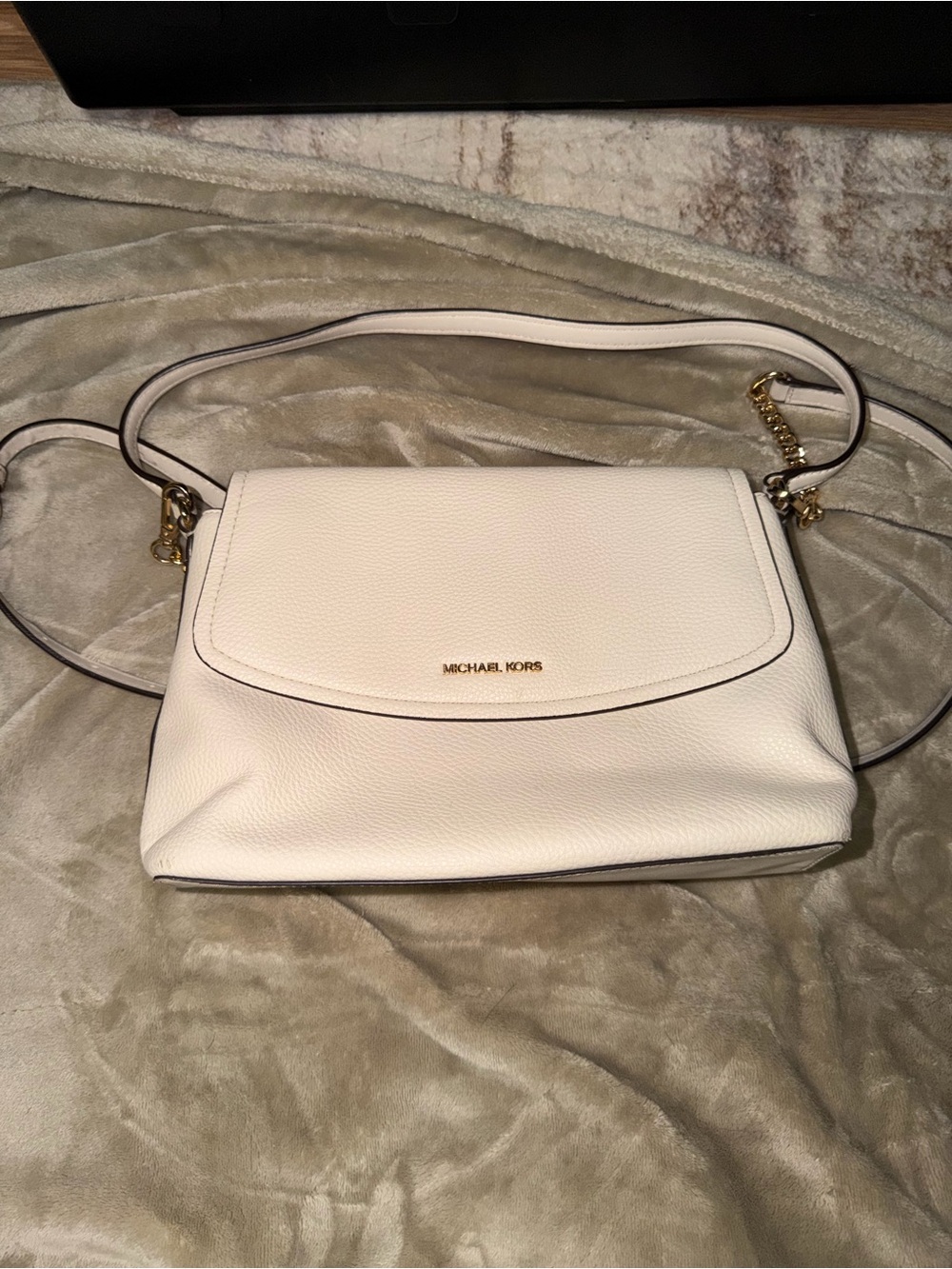 Michael Kors Cream Pebbled Leather Crossbody Bag with Gold Hardware